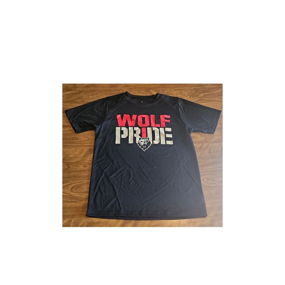 Wolf Pride Youth L Black Red Gray Performance‎ T-Shirt